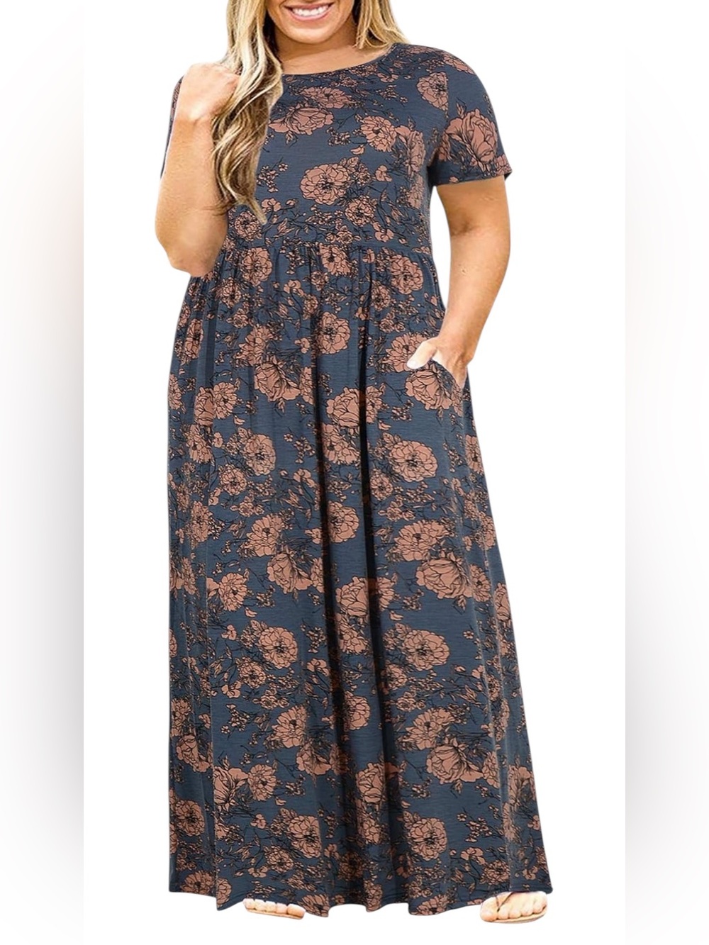 Nemidor Short Sleeve Maxi Dress With Pockets Sz 4X